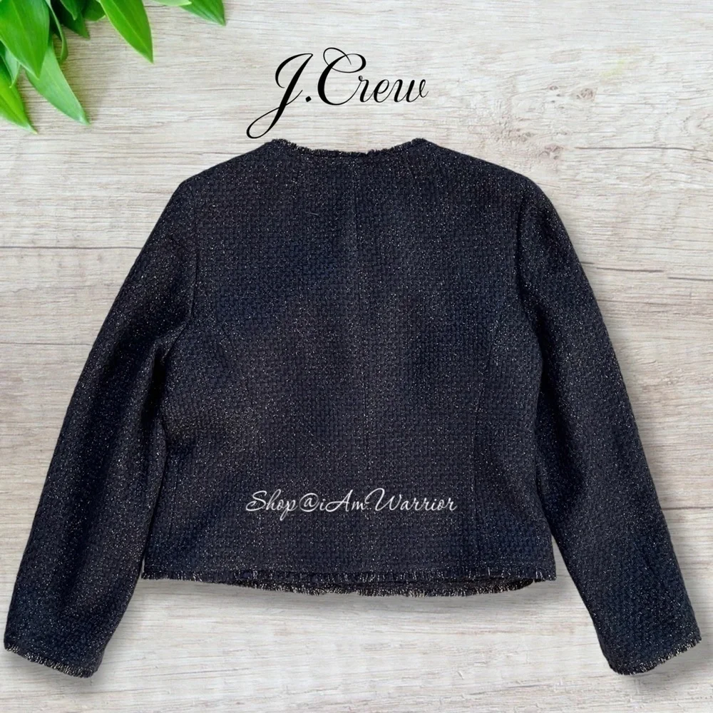 J.Crew NWR Navy Metallic Tweed Fringe Collarless Jacket *shop@iamwarrior